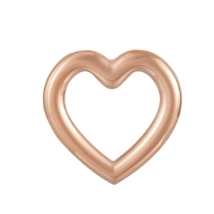 Close-up of minimalist rose gold heart-shaped metal pendant with smooth polished finish