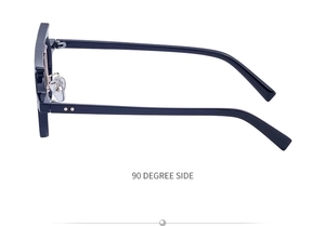 Detail of hip hop punk sunglasses frame with double silver rivets and metal hinges