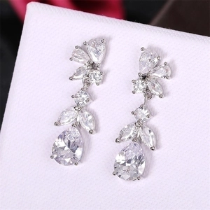 Luxurious wisteria floral drop earrings with marquise and teardrop cubic zirconia stones