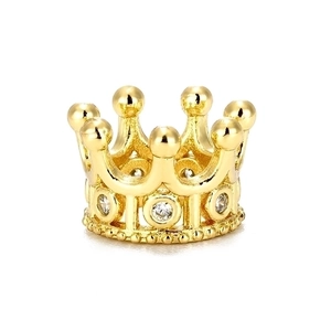 Exquisite golden crown bead with micro-paved zircons for DIY bracelet and jewelry making