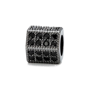 Micro-paved black zircon hexagonal column bead charm with gunmetal finish for DIY jewelry