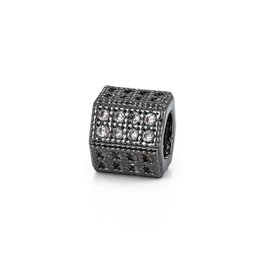 Macro shot of black micro-pave zircon hexagonal beads for DIY jewelry making