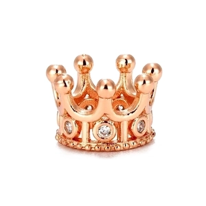Exquisite rose gold crown charm for bracelets featuring micro-pave cubic zirconia accents