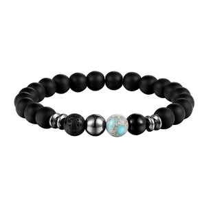 Matte black beaded yoga bracelet with volcanic lava stone and emperor stone accents