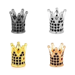 Micro-paved crown beads in silver, gold, rose gold and gunblack for DIY jewelry making