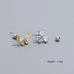 S925 silver bow stud earrings with sparkling cubic zirconia in gold and silver finish
