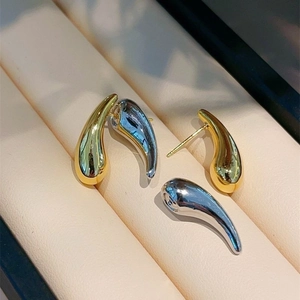 Polished silver and gold two-tone teardrop stud earrings in 925 sterling silver