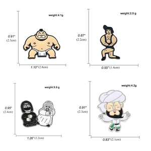 Lustiges Sumo und Cartoon Emaille-Pins Set mit detaillierten Größen und Gewichtsangaben