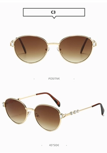 Détails de lunettes rondes avec strass ajourés et verres dégradés marron élégants