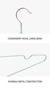 Detail of mint green metal hanger showing large hook and strong load-bearing structure