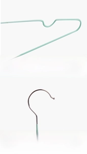 Detail of mint green metal hanger showing large hook and strong load-bearing structure