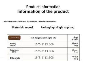 Detailed technical specifications and dimensions for DIY wooden Christmas calendar ornaments