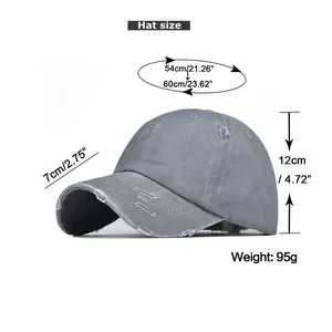 Size chart for washed baseball cap showing 54-60cm circumference and 7cm brim length