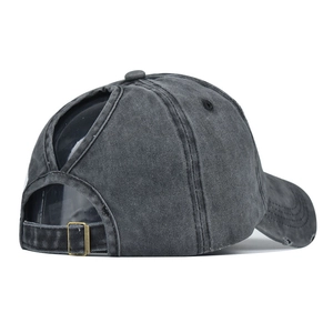 Close-up of the washed cotton ponytail baseball cap with criss-cross elastic bands and buckle