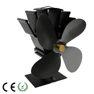 Heat powered 4-blade aluminum fireplace fan with handle and CE RoHS certification