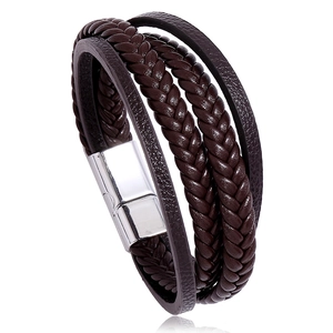 Men Multilayer Braided PU Leather Bracelet With Alloy Magnetic Clasp Retro Simple Jewelry Gift