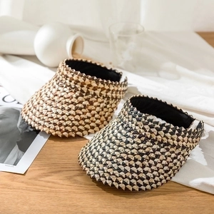 Stylish open-top woven straw sun visors in light brown and mixed colors for summer