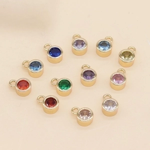 Set of 12 birthstone pendants with 14k gold plated base and 5mm cubic zirconia crystals