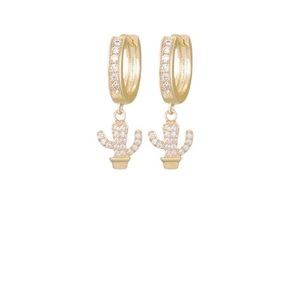 Gold-plated cactus drop earrings with sparkling zircon inlay for a stylish feminine look
