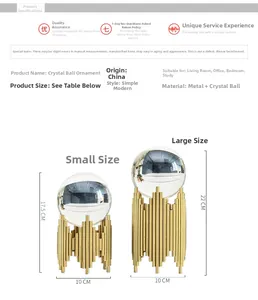 Detailed size comparison of small and large crystal ball ornaments with gold metal stands