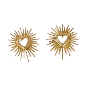 Golden heart-shaped sunburst stud earrings made of durable minimalist stainless steel