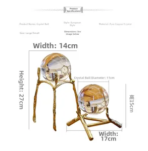 Detailed size comparison of crystal ball ornaments with brass tree branch stands