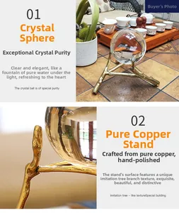 Detail of high transparency crystal ball and bionic branch texture on copper stand