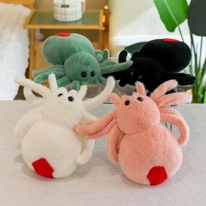 Soft plush giant spider toys in black green white and pink with red abdominal markings