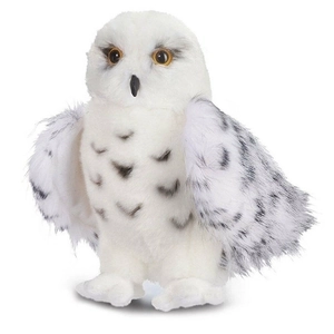 Realistic white snowy owl plush toy with soft faux fur and yellow eyes for kids