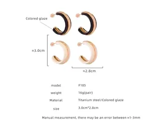Size chart for C-shaped titanium steel hoop earrings with enamel glaze and hammer texture