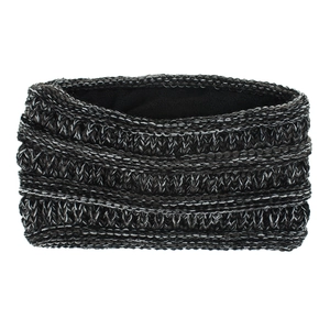 Gros plan sur la maille chinée et la doublure polaire chaude du bandeau d'hiver pour femme