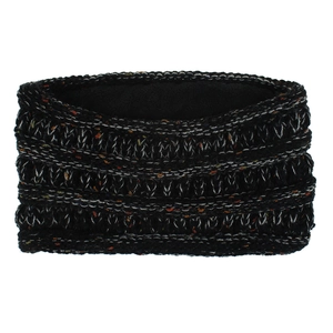 Détail du bandeau tricoté d'hiver avec doublure polaire et fils mouchetés multicolores