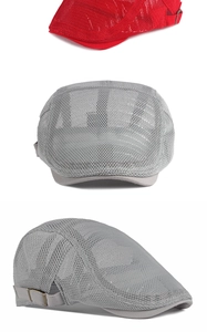 Detail of breathable mesh berets with adjustable metal buckles and lightweight mesh fabric