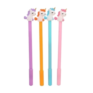 Set of 4 cute cartoon unicorn gel pens in purple orange blue and pink for students