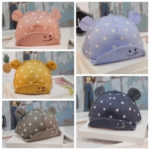 Baby polka dot baseball caps with cute ears and smiley embroidery in five colors