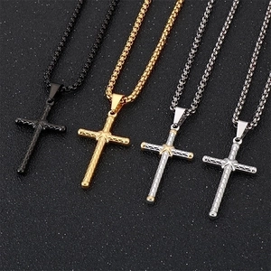 Gothic stainless steel cross pendant necklaces in black, gold and silver finishes