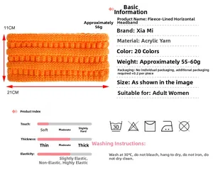 Spécifications du bandeau orange en tricot avec doublure polaire et taille 21x11cm