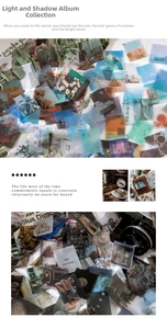Detail of vintage PET translucent stickers with soft aesthetic scenery and cinematic motifs