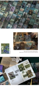 Detail of vintage vellum scrapbooking stickers featuring world-famous art masterpieces