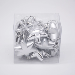 Set of 4.5cm shiny silver star ornaments for Christmas tree in transparent box
