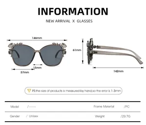 Detailed dimension guide for Hawaiian style floral sunglasses with frame measurements