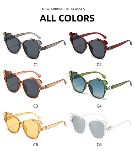 Collection of flower embellished cat-eye sunglasses in six various vibrant colors