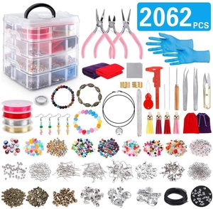 Jewelry Making Supplies DIY Beading Tools Including Acrylic Beads Metal Charms Pliers Scissors For Bracelet Necklace