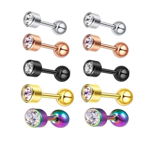 Stainless Steel Tragus Earring Barbell Stud Round Clear Cubic Zirconia Piercing Jewelry For Women Men