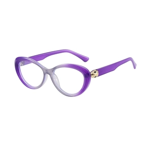 Fashionable cat eye sunglasses with purple gradient frames and golden leopard head details
