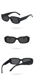 Three-view detail of black vintage rectangular sunglasses with wide frame design