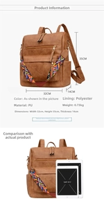 Dimensions et comparaison de capacité du sac à dos ethnique en similicuir avec iPad