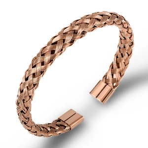 Rose gold braided titanium steel mesh bangle with cylindrical end caps for men and women