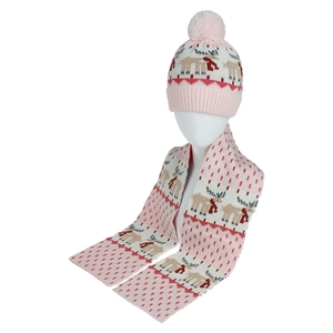 Ensemble écharpe et bonnet en tricot avec renne rose pour enfants, cadeau de Noël