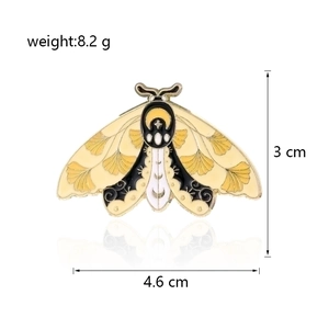Detailed enamel butterfly brooch with ginkgo leaf pattern and dimensions 3cm x 4.6cm